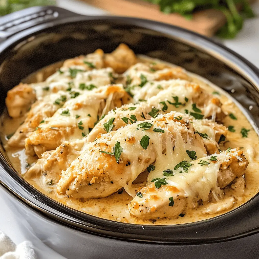 This 4 Ingredient Crockpot Garlic Parm Chicken is a must-try! With tender, juicy chicken drenched in flavorful garlic and Parmesan, it's perfect for busy weeknights. Simply toss everything in your crockpot and let it do the work. Save this pin for an easy dinner that everyone will love, whether it’s a family meal or a cozy gathering with friends!