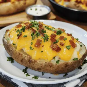Get ready to impress with these Best Steakhouse Baked Potatoes! Fluffy on the inside and crispy on the outside, they're the perfect side for any meal. Stuffed with gooey cheese, crispy bacon, and sour cream, these potatoes elevate your dinner to restaurant quality. Save this recipe for your next family gathering or cozy dinner!