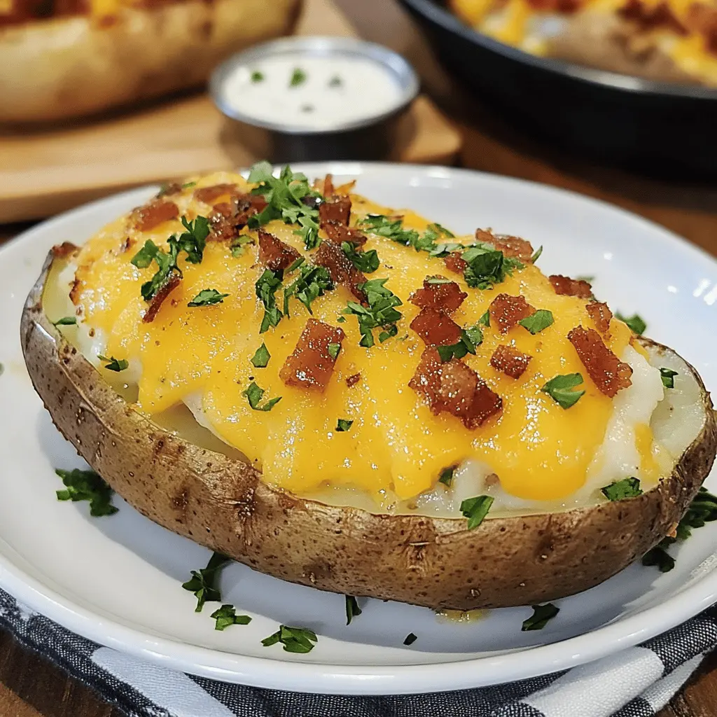 Get ready to impress with these Best Steakhouse Baked Potatoes! Fluffy on the inside and crispy on the outside, they're the perfect side for any meal. Stuffed with gooey cheese, crispy bacon, and sour cream, these potatoes elevate your dinner to restaurant quality. Save this recipe for your next family gathering or cozy dinner!