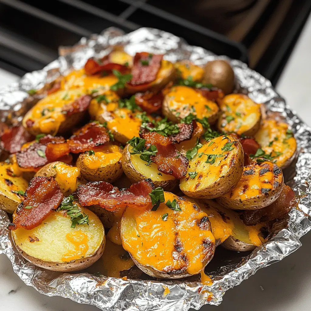 These Cheddar Bacon BBQ Grilled Potatoes are the perfect side dish for your next backyard cookout! Crispy on the outside and tender on the inside, they are loaded with mouthwatering flavors from smoky bacon, tangy BBQ sauce, and gooey cheddar cheese. Save this recipe to impress your guests at your next picnic or family gathering!