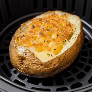 Get ready for perfectly crispy air fryer baked potatoes! These golden delights feature a light and fluffy inside, while the skin becomes irresistibly crunchy. Ideal for toppings like sour cream, chives, or bacon bits. Save this easy recipe for your next family dinner or game night snack!