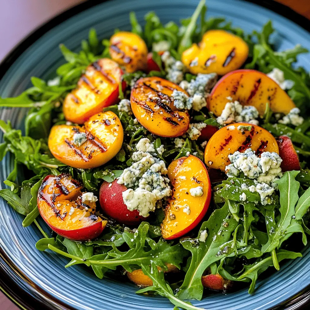 Brighten up your meals with this Grilled Peach and Arugula Salad! This fresh and flavorful dish combines sweet, juicy peaches, peppery arugula, and tangy blue cheese for a delightful summer treat. Perfect for a light lunch, a side at barbecues, or a picnic with friends. Save this recipe and impress your guests at your next gathering!