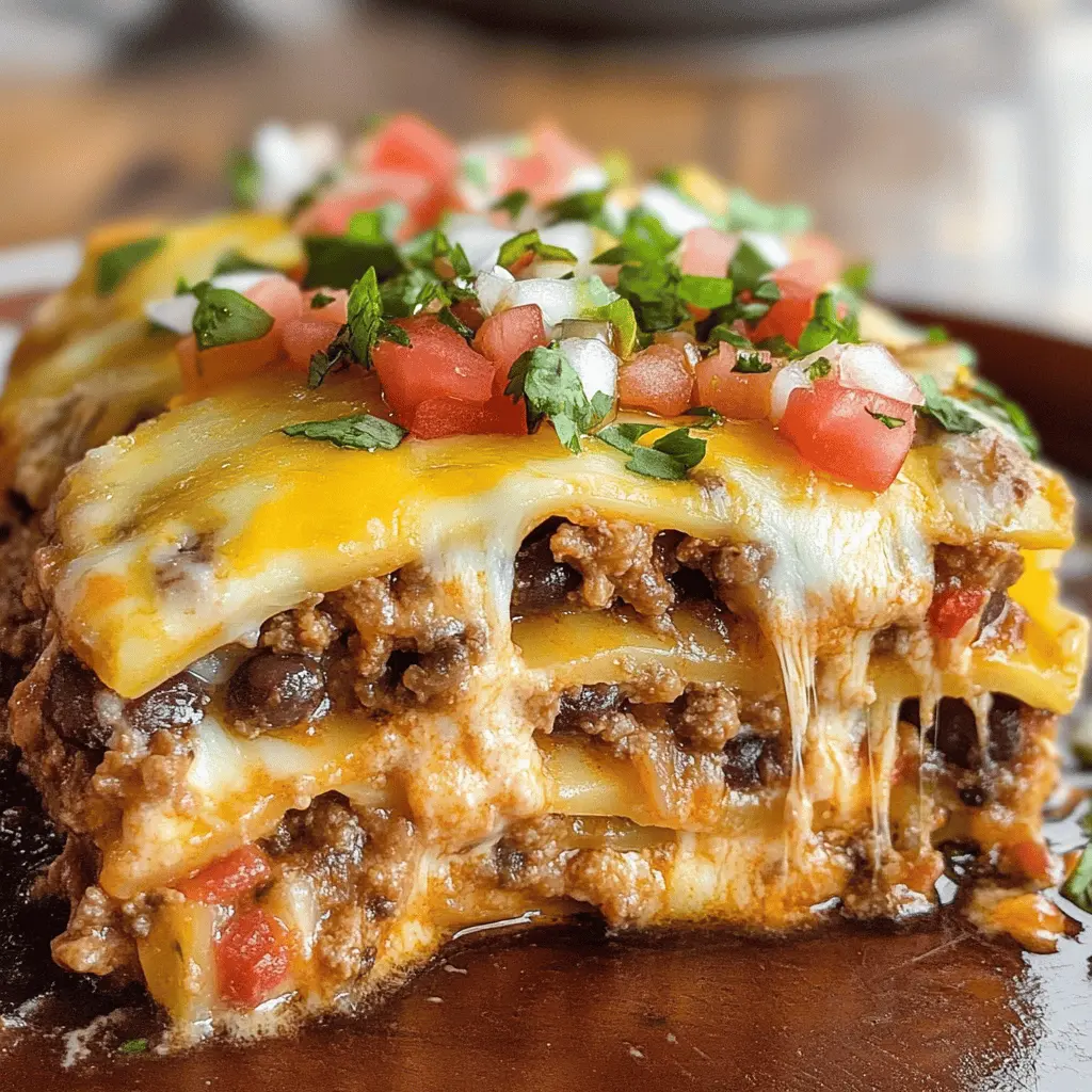 Looking for a comforting twist on a classic? This Mexican Lasagna layers bold flavors with tortillas, seasoned ground beef, beans, and gooey cheese! Perfect for family dinners or a casual gathering, this hearty dish is sure to please everyone at the table. Save this recipe for your next meal and enjoy a taste of Mexico tonight!