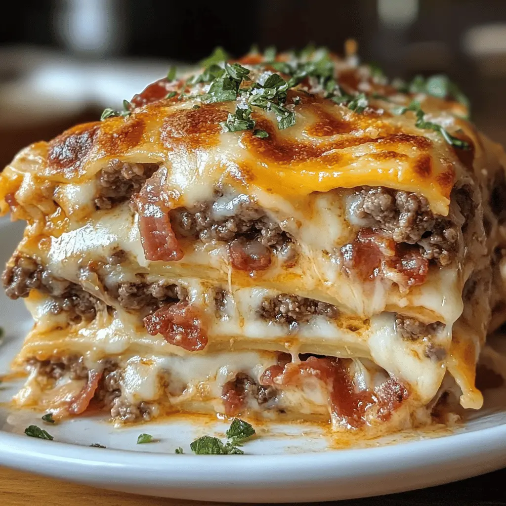 Get ready for a mouthwatering twist on dinner! This Parmesan Garlic Bacon Cheeseburger Lasagna combines layers of cheesy goodness with savory bacon and beef flavors. Perfect for family gatherings or a cozy night in, this recipe will have everyone coming back for seconds. Save this delicious lasagna idea for your next meal prep!
