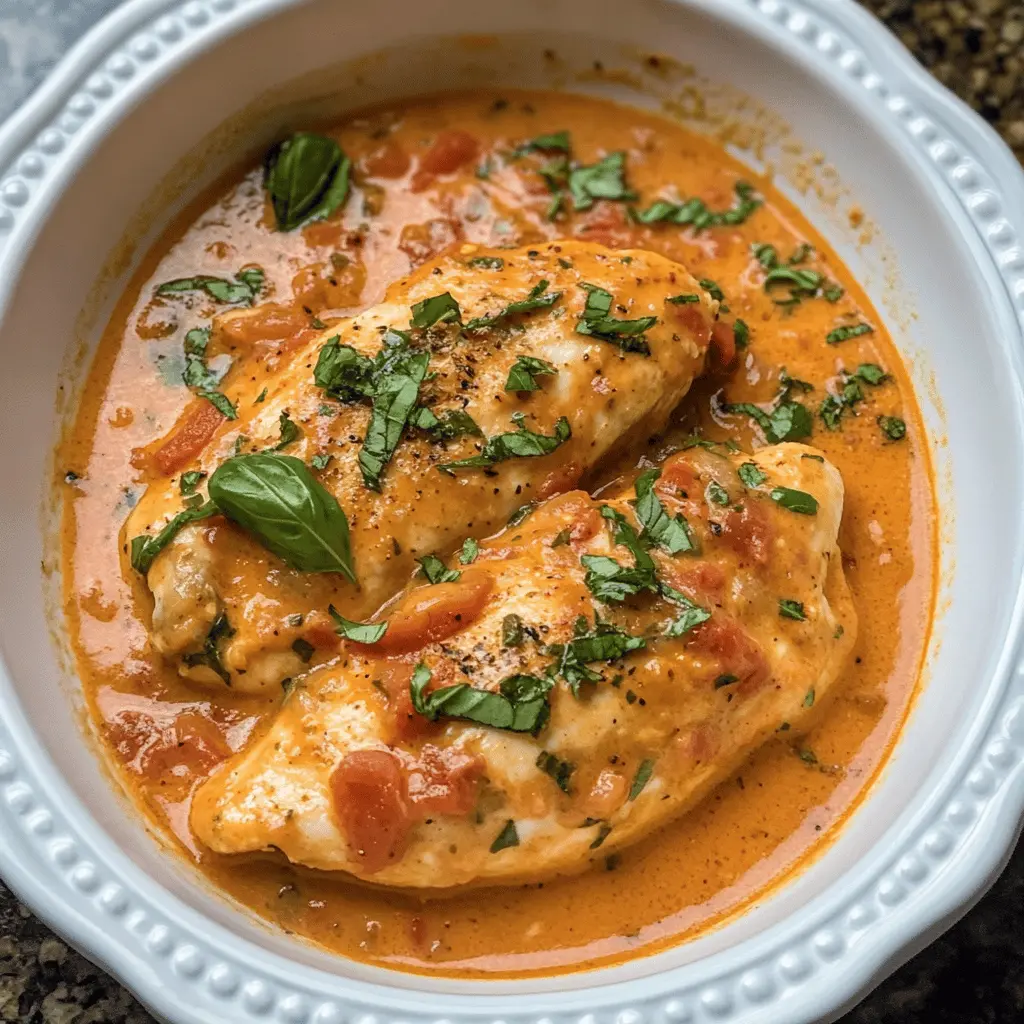 Creamy Tomato Basil Chicken Breasts in the slow cooker bring comfort to any dinner table. This flavor-packed dish combines tender chicken, zesty tomatoes, and aromatic basil for a delightful meal. Perfect for busy weeknights or weekend gatherings, save this recipe to impress your family and friends with each tasty bite!