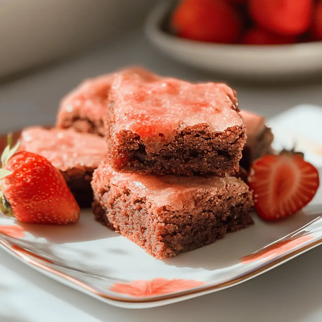 These Strawberry Brownies are a delightful mix of rich chocolate and fresh strawberries! Made with fudgy brownie batter and topped with a luscious strawberry glaze, they're perfect for any sweet tooth. Ideal for potlucks, picnics, or a cozy dessert at home. Save this recipe for a delicious treat that's sure to impress friends and family!