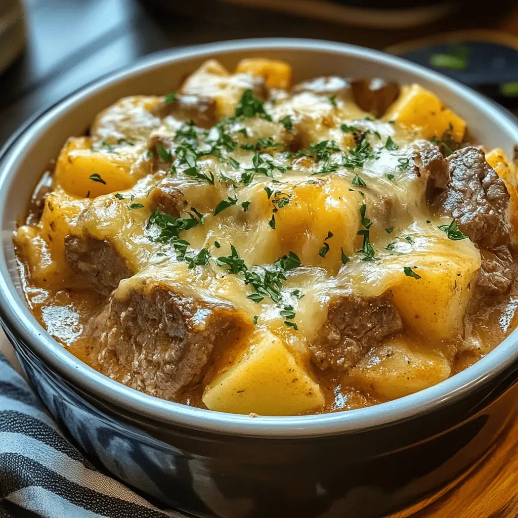 Easy Slow Cooker Steak and Cheddar Potato Casserole