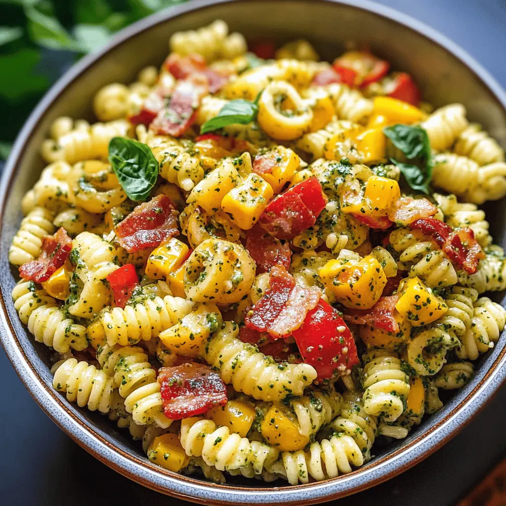 Creamy Corn Pasta Salad with Bacon and Bell Pepper