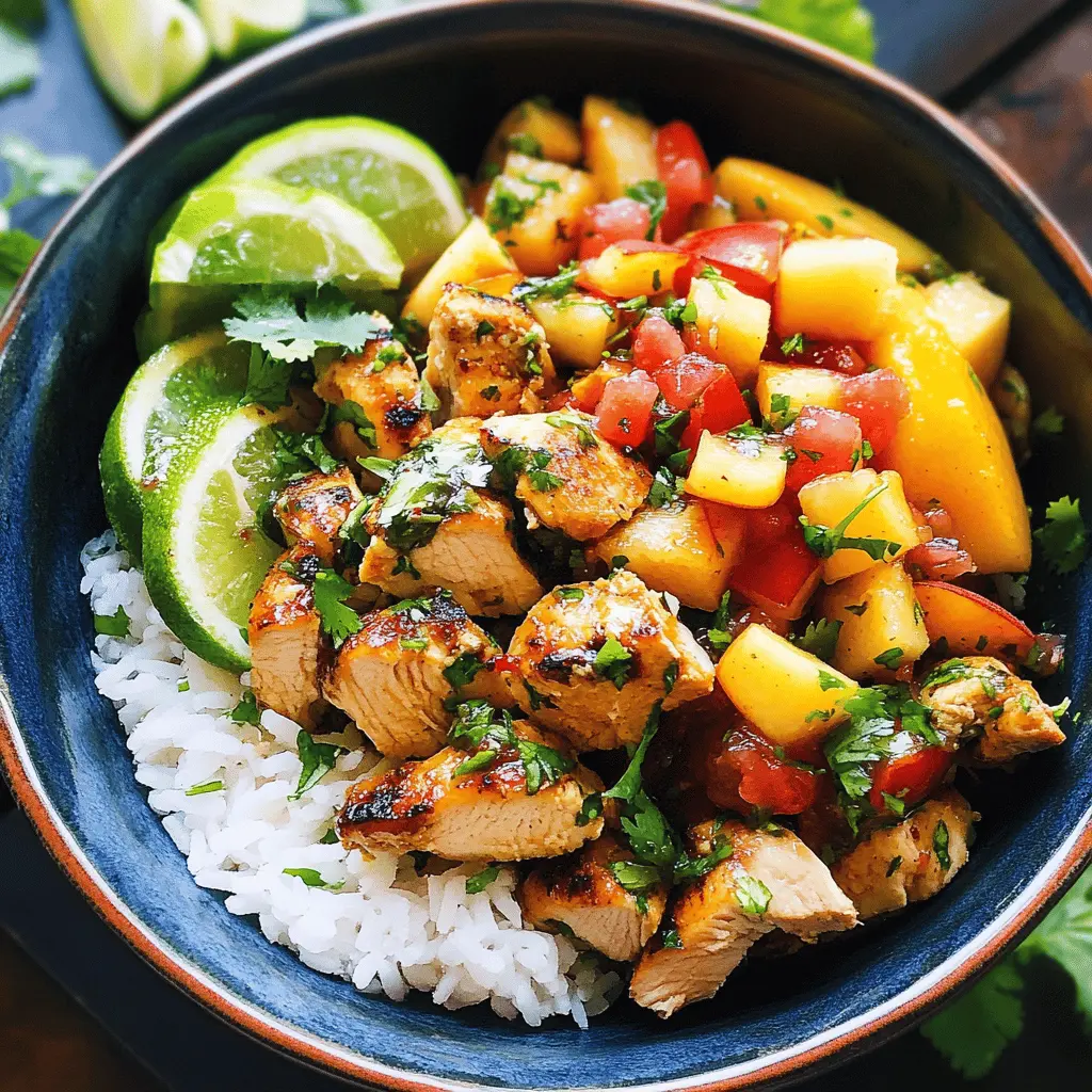 Easy Cilantro Lime Chicken Bowls with Peach Salsa