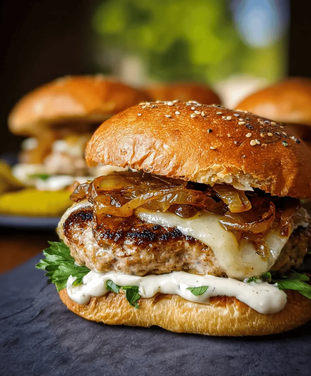 Easy Turkey Burgers with Sweet Caramelized Onions and Creamy Aioli