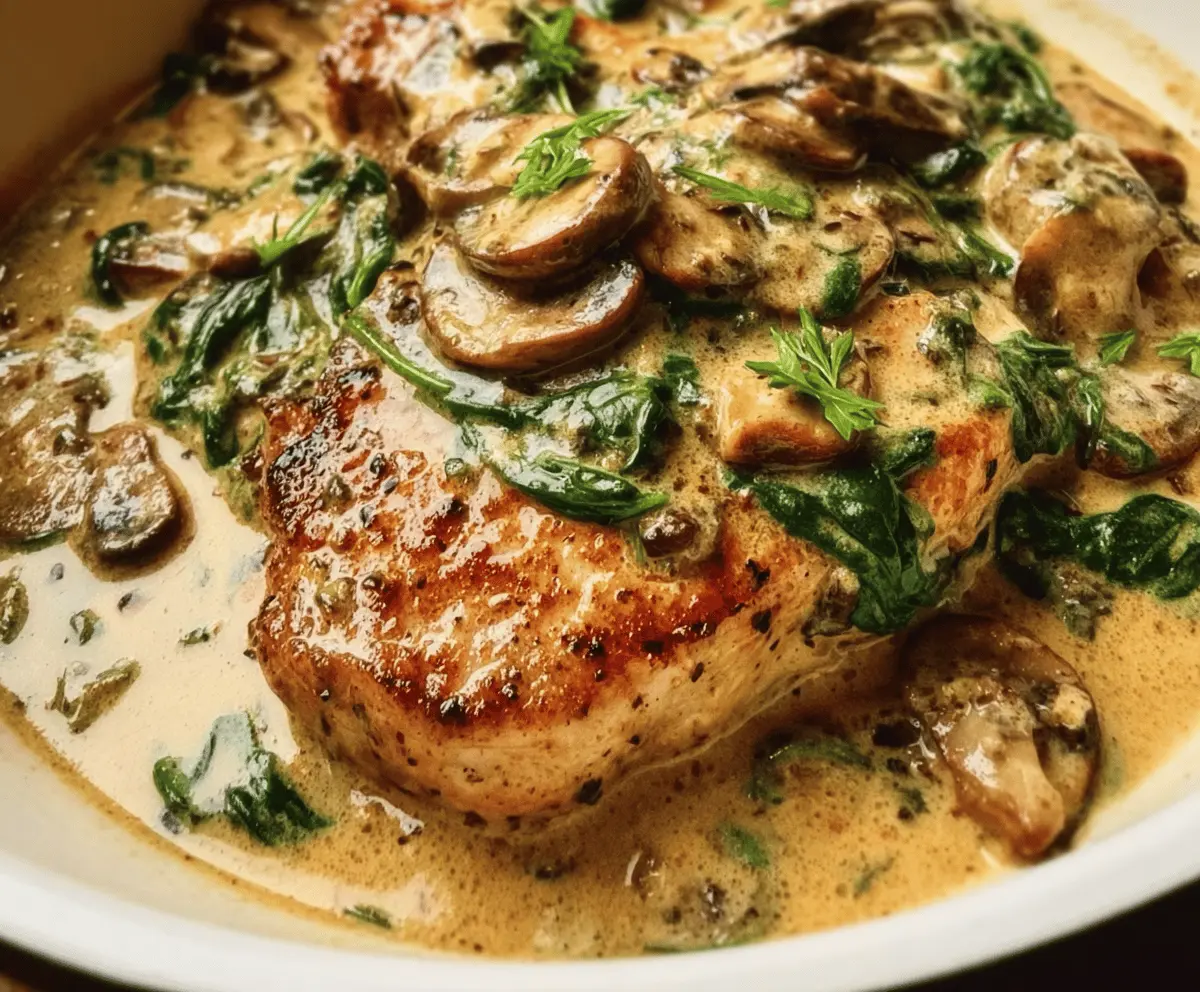 Creamy Spinach Mushroom Pork Chops Recipe