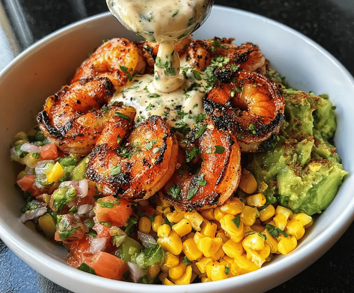 Healthy Grilled Shrimp Bowl with Avocado & Corn Salsa