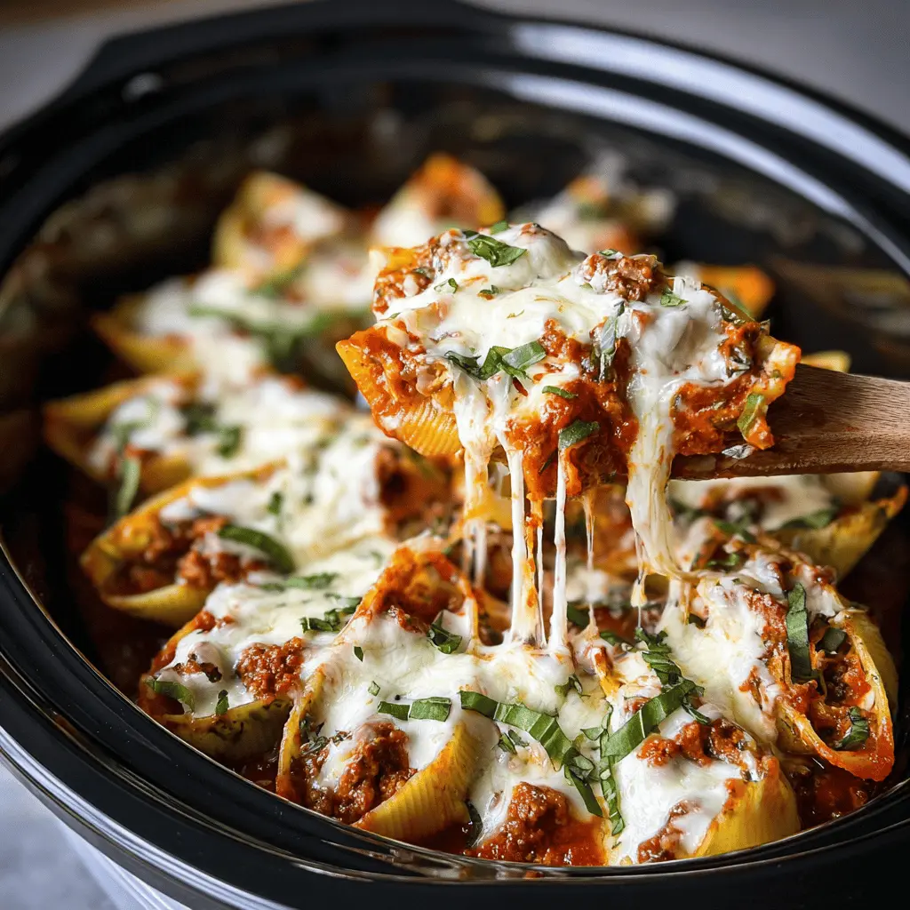 Easy Slow Cooker Stuffed Shells with Meat Sauce
