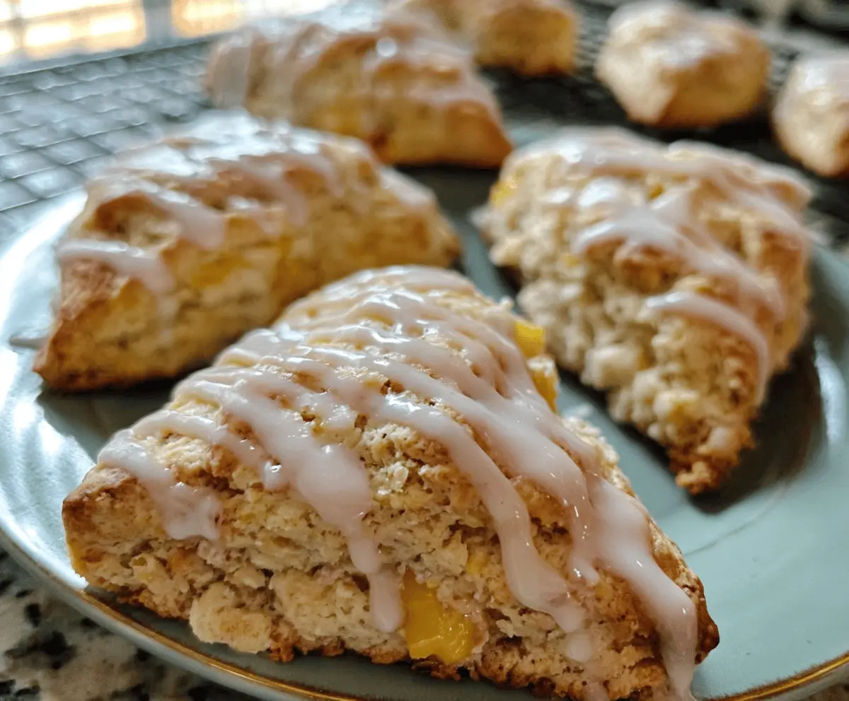 Easy Peach Pie Scones With Vanilla Glaze