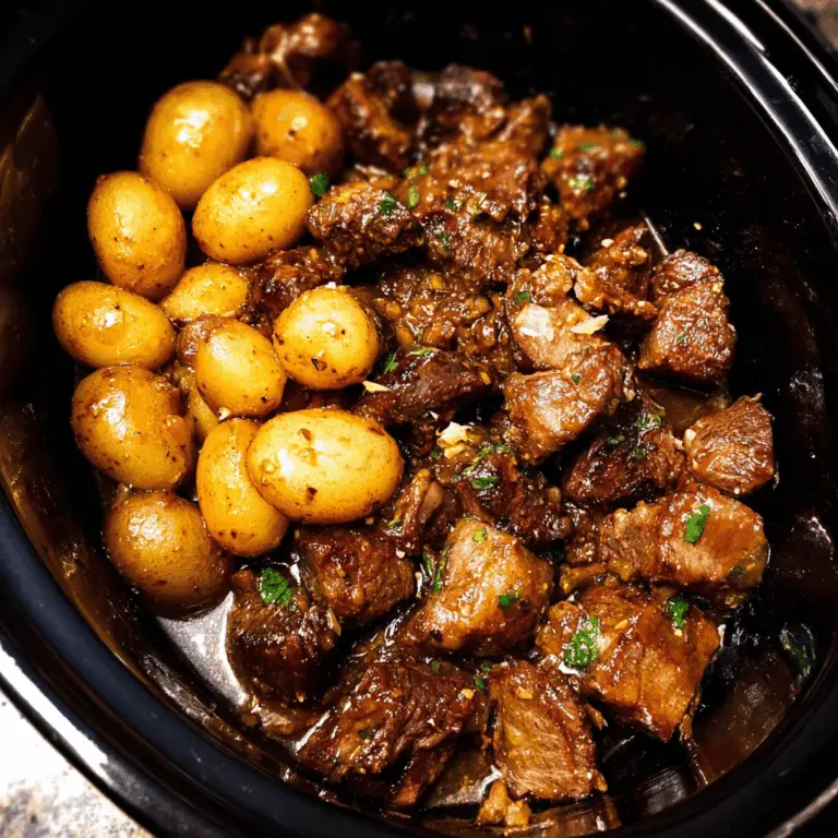 Slow Cooker Garlic Butter Beef Bites with Potatoes