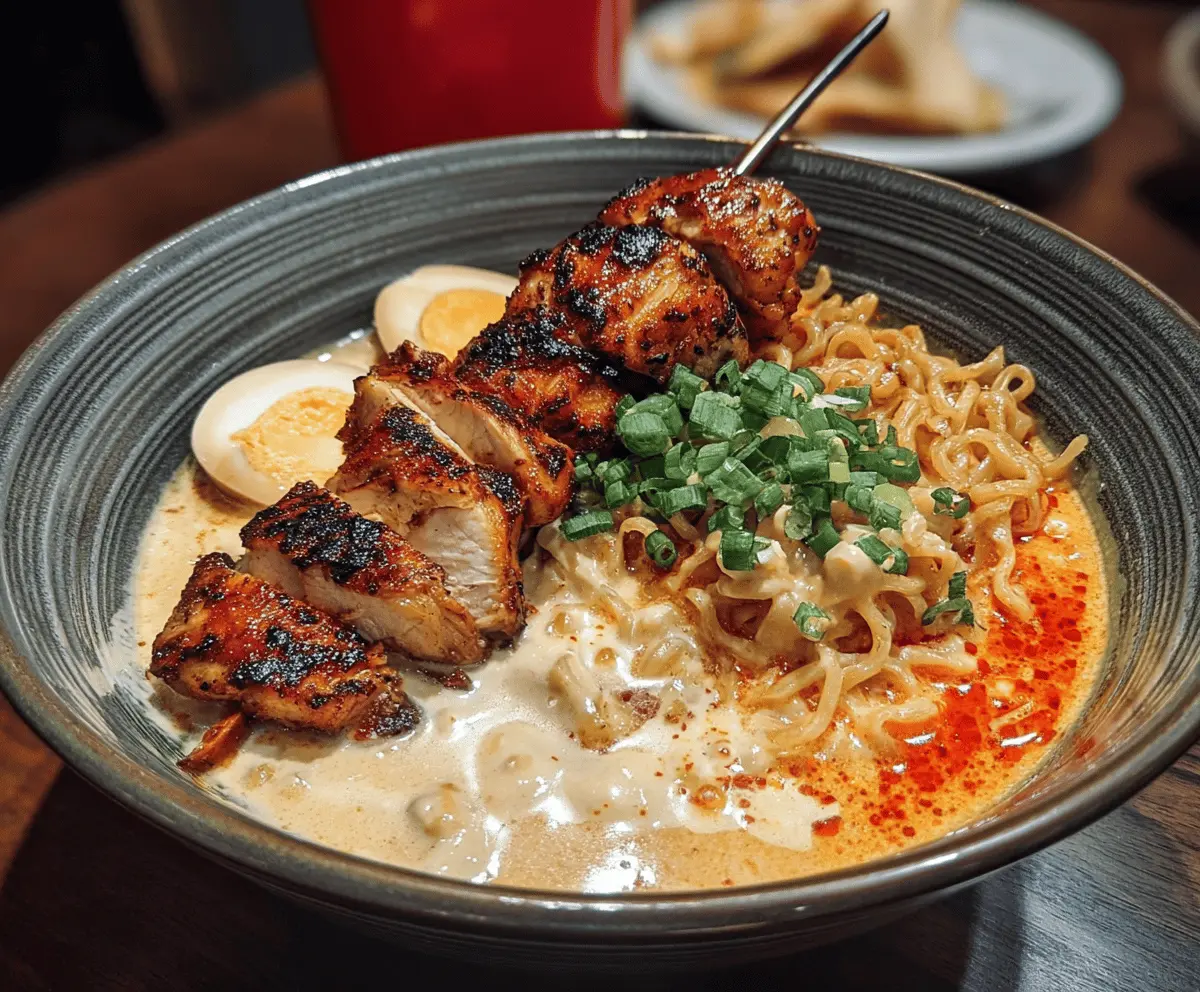 Fiery Chicken Ramen with Creamy Garlic Sauce