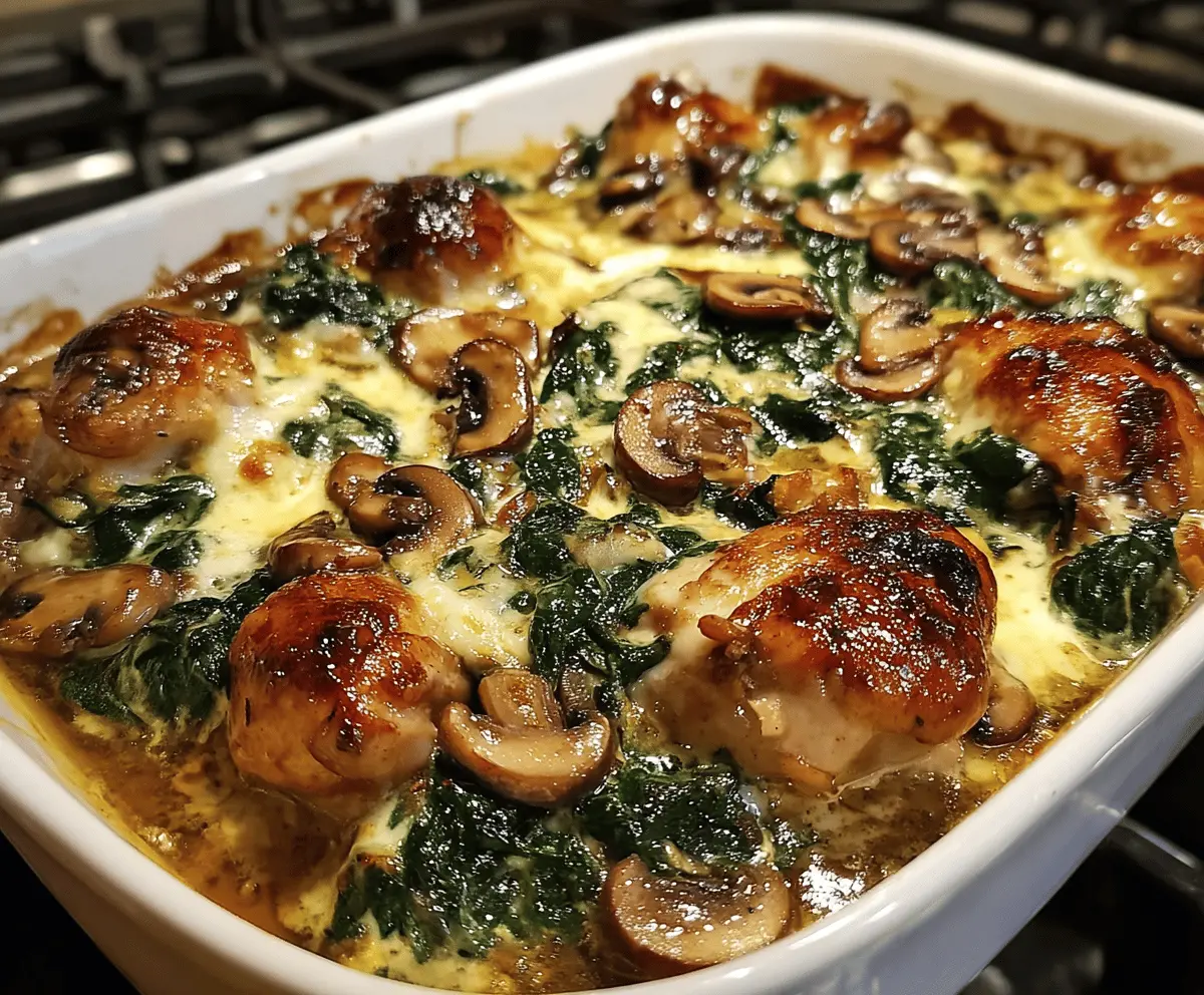 Easy Low-Carb Chicken Spinach Mushroom Bake