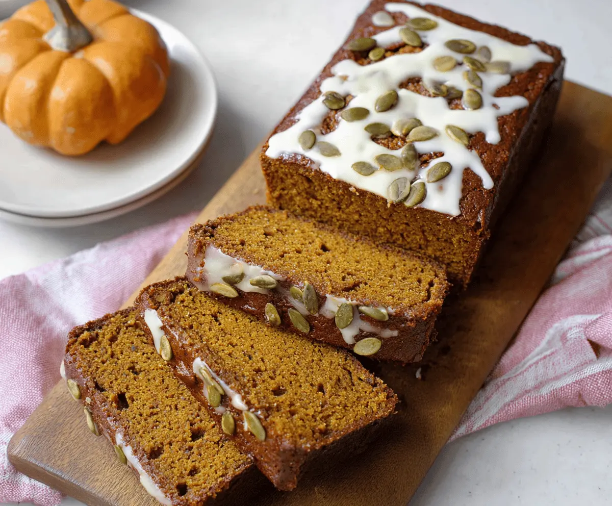 Delicious homemade Copycat Starbucks Pumpkin Bread topped with walnuts and cinnamon, perfect for fall baking.