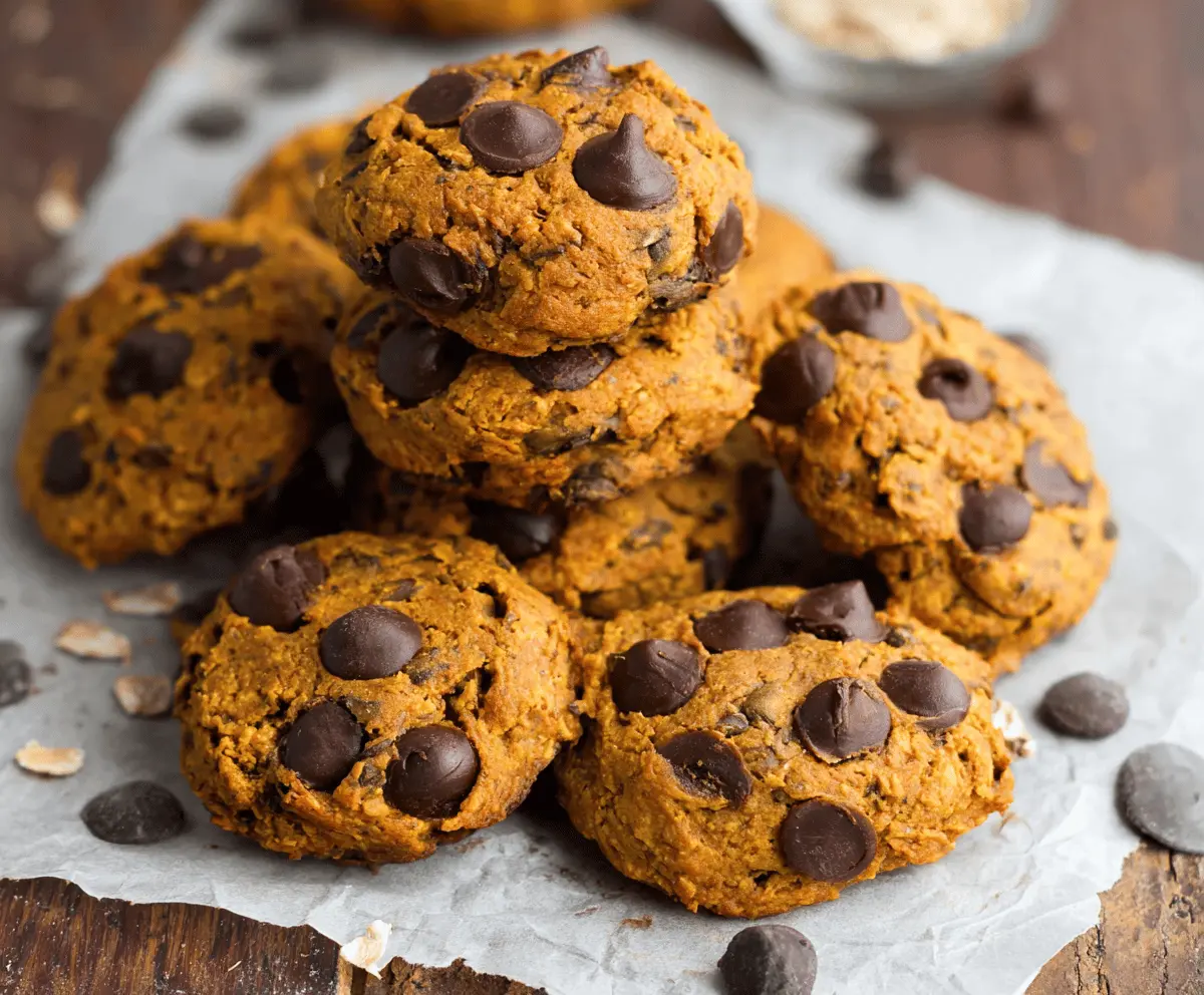 Delicious homemade healthy pumpkin cookies with cinnamon and oats on a white plate, perfect for a nutritious fall treat.