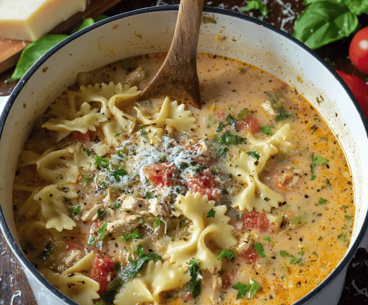 Hearty Italian Ground Chicken Soup with vegetables and herbs in a bowl on a rustic wooden table
