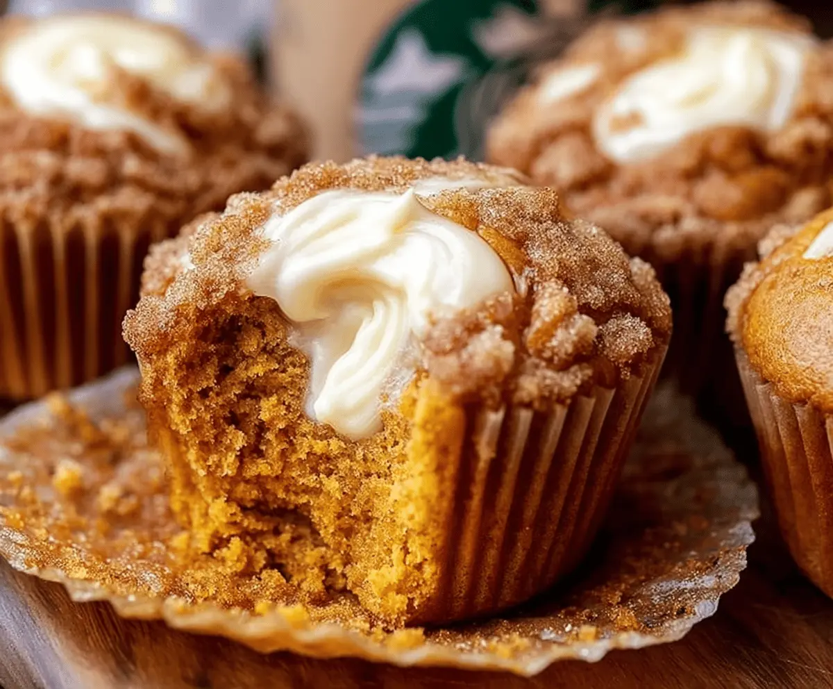 Starbucks Pumpkin Cream Cheese Muffins topped with cream cheese glaze and sprinkled with cinnamon, ready to enjoy as a fall breakfast or snack.