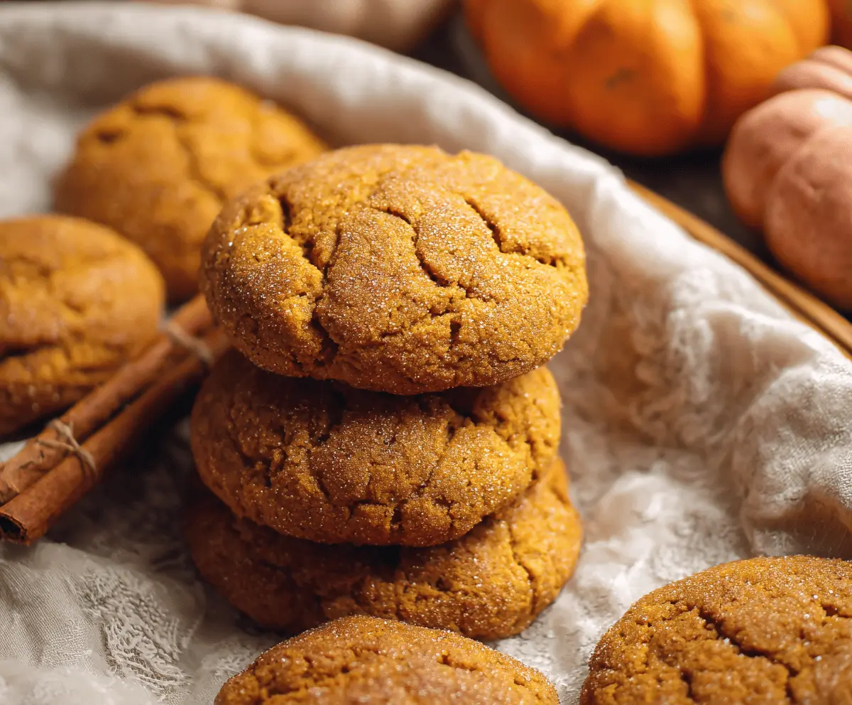 Delicious homemade vegan pumpkin cookies with cinnamon and nutmeg, perfect for fall baking