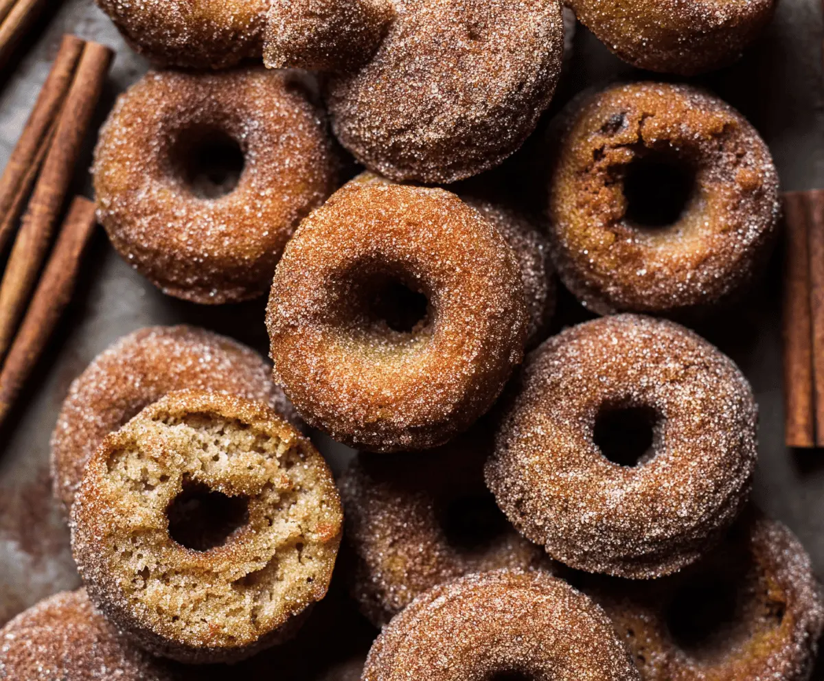Freshly glazed apple cider donuts on a rustic wooden surface, perfect for fall treats and seasonal baking