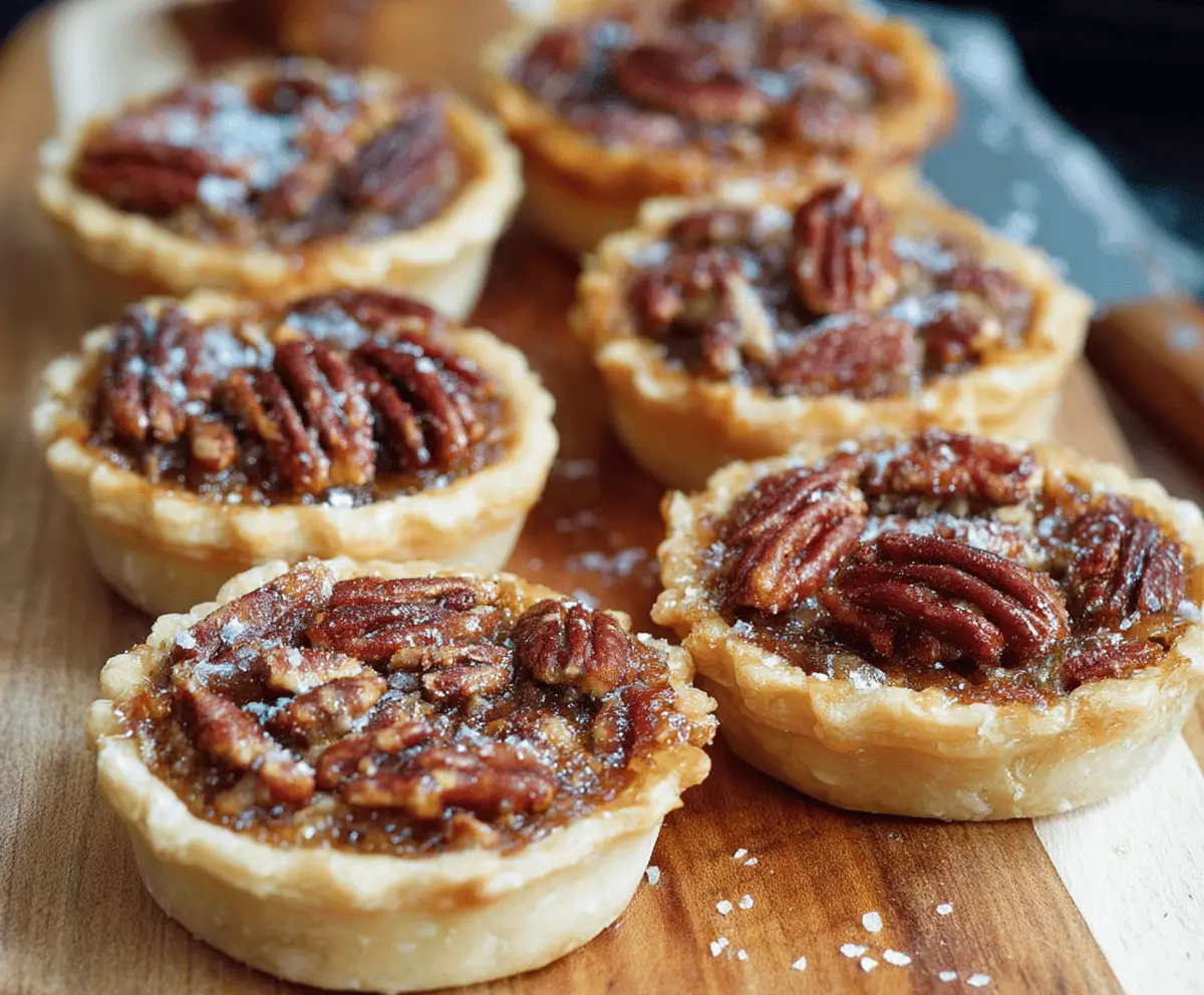 Delicious homemade pecan butter tarts with a flaky crust and caramelized pecan filling on a rustic wooden table