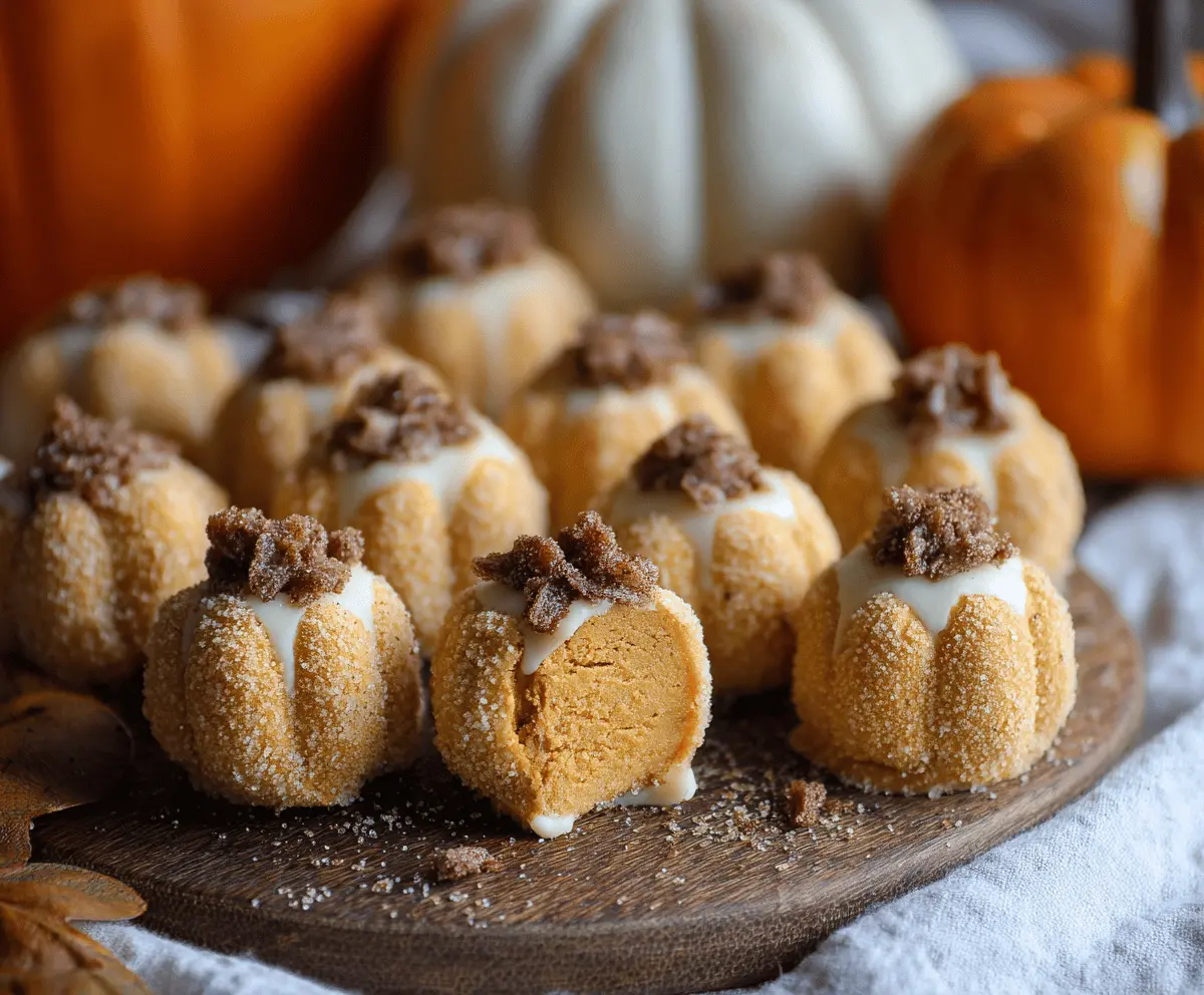 Delicious Pumpkin Cheesecake Truffles with a creamy pumpkin filling and chocolate coating, perfect for fall desserts.