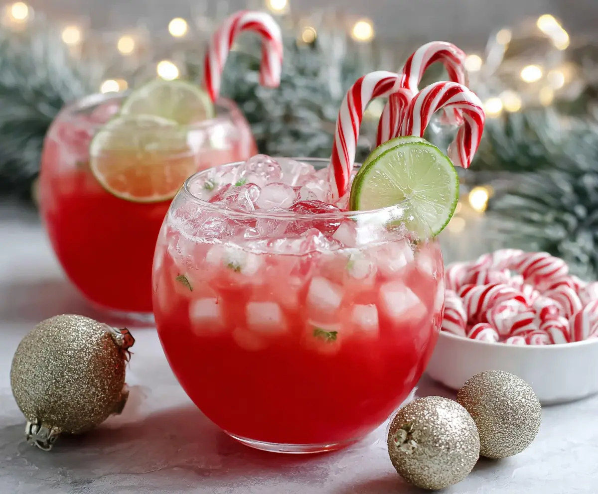 Festive Candy Cane Punch Mocktail served in a clear glass with whipped cream and peppermint garnish for holiday celebration.