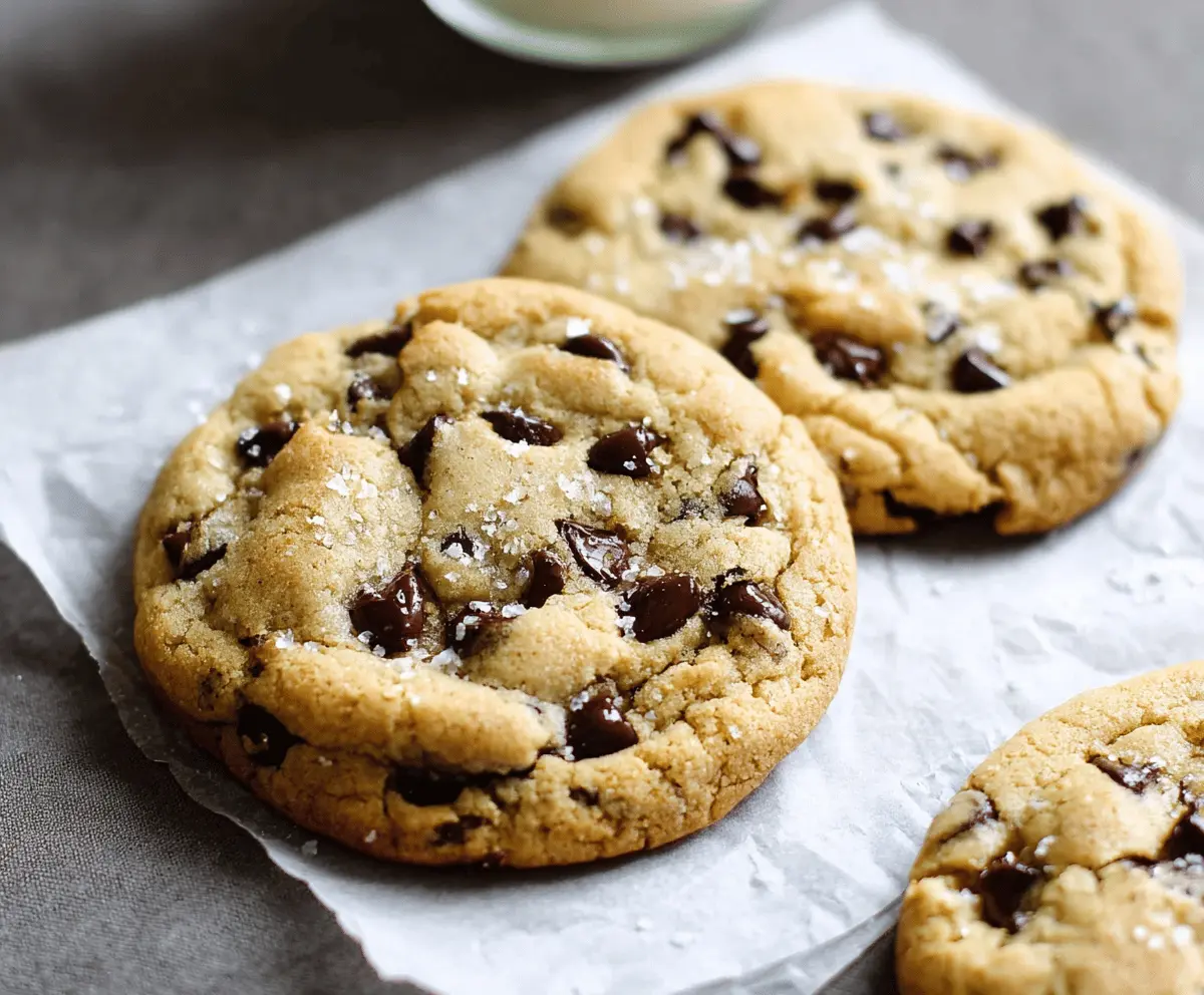 Freshly baked chocolate chip cookies with melting chocolate chips on a cooling rack.