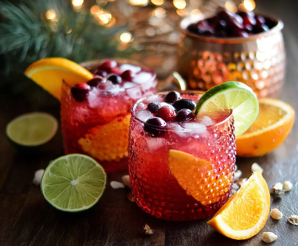 Refreshing Cranberry Orange Moscow Mule cocktail garnished with fresh cranberries and orange slices in a stylish copper mug.