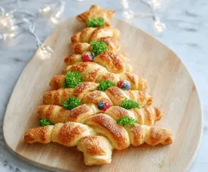 Festive Crescent Roll Christmas Tree decorated with colorful toppings for holiday celebration