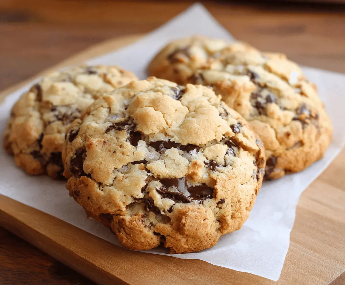Delicious Levain Bakery chocolate chip cookies fresh out of the oven, with gooey chocolate and golden-brown edges.