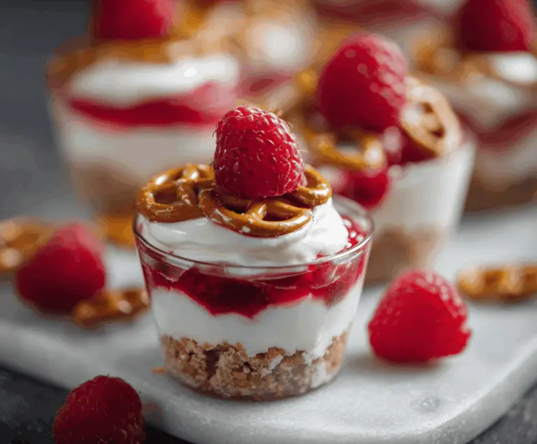 No-Bake Raspberry Pretzel Cups