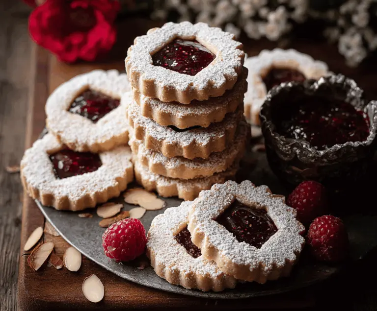 Raspberry Almond Linzer Cookies