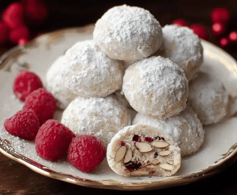 Raspberry Almond Snowball Cookies