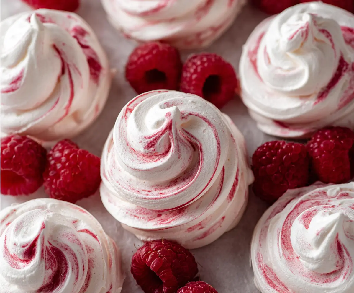 Delicious Raspberry Meringue Cookies with a light, airy texture and vibrant red raspberry flavor
