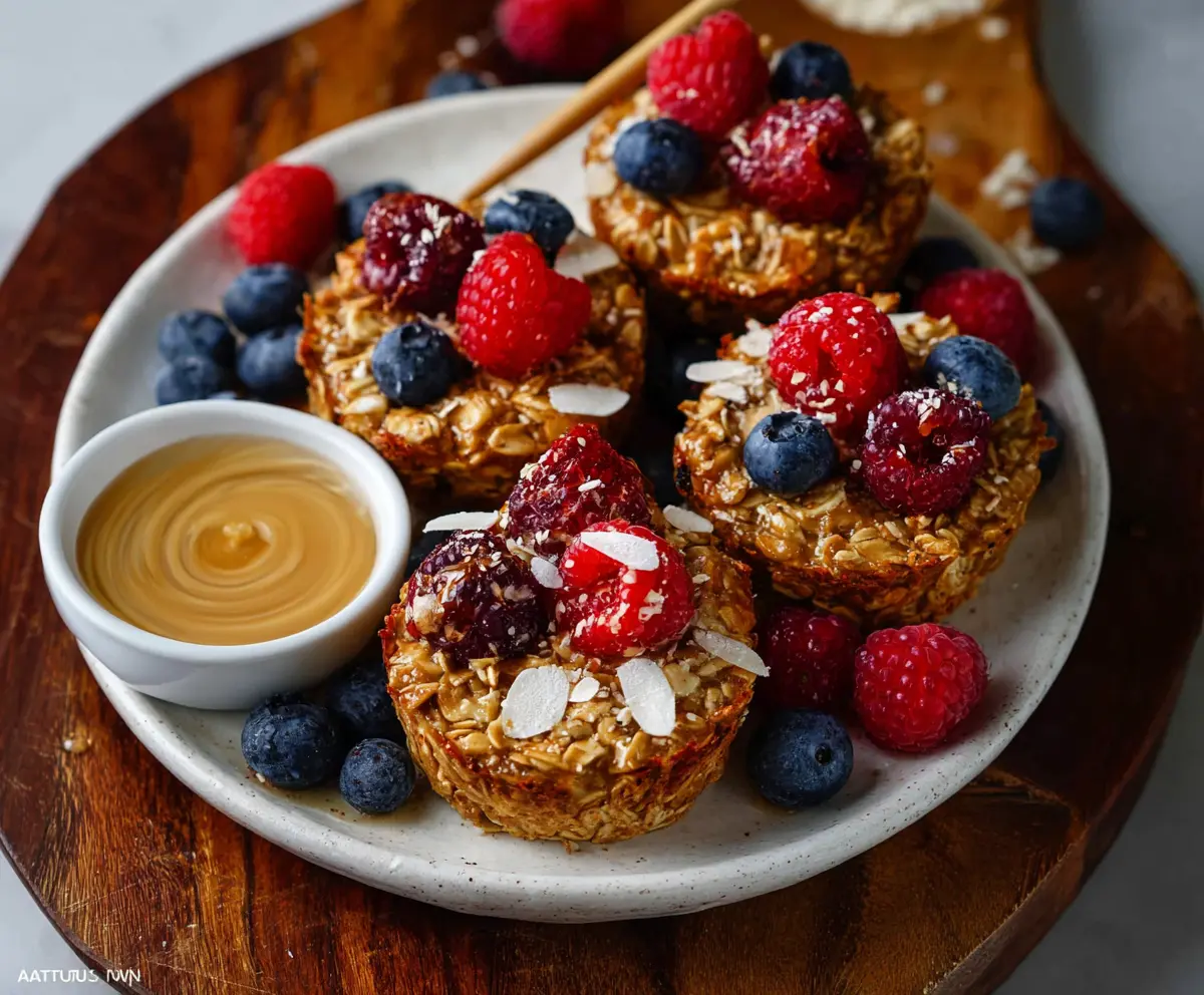 Delicious baked oatmeal cups with fresh berries and a golden topping