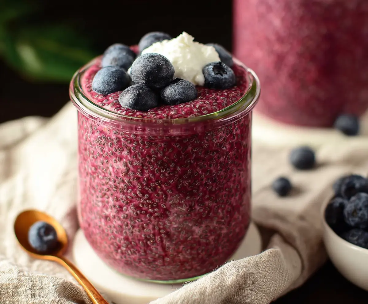 Delicious Berry Chia Seed Pudding topped with mixed fresh berries and mint