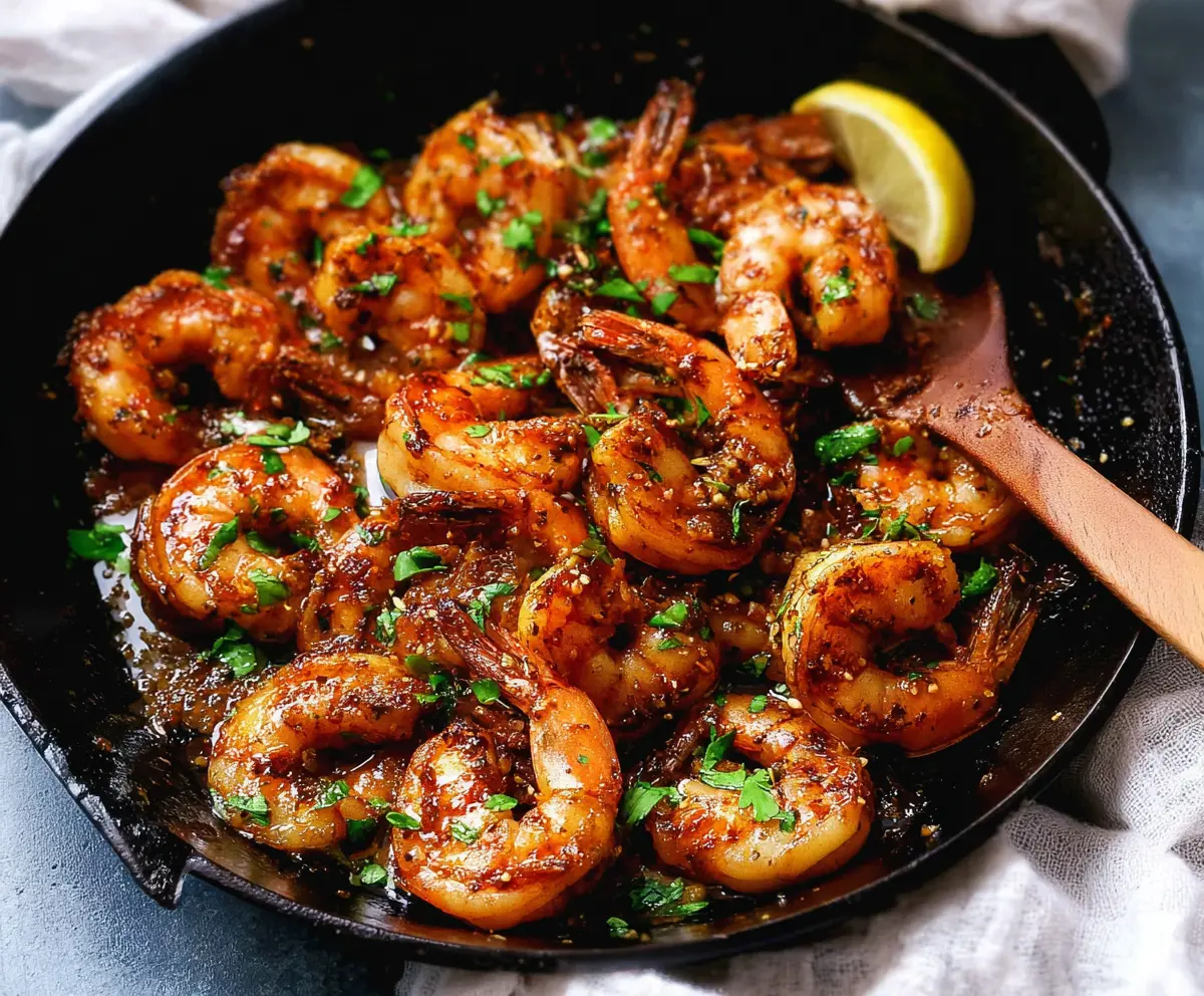 Delicious Cajun Garlic Butter Shrimp served on a plate, showcasing spicy and flavorful seafood with fresh herbs.