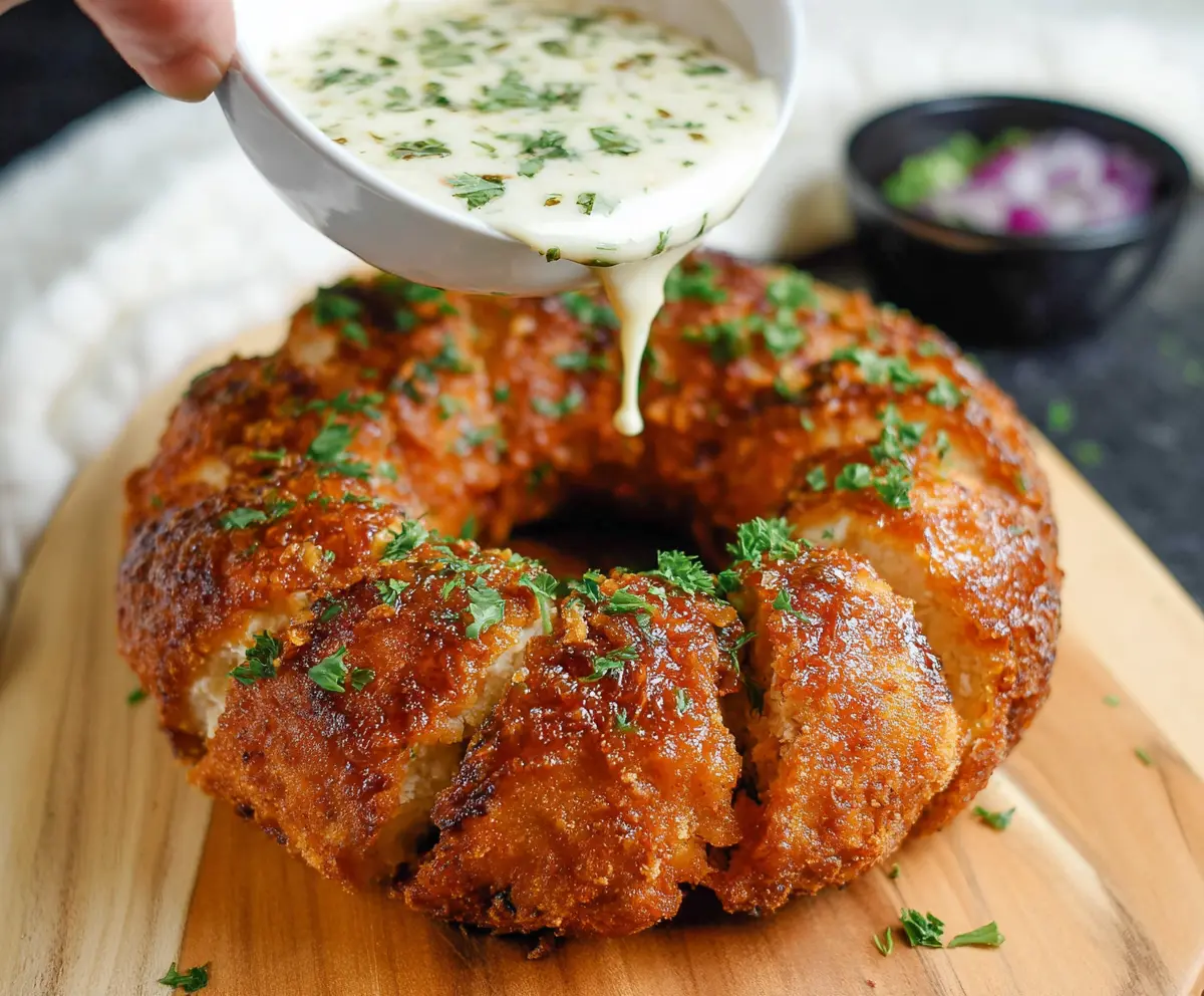Delicious Copycat Chicken Ring with crispy coating and savory filling on a plate