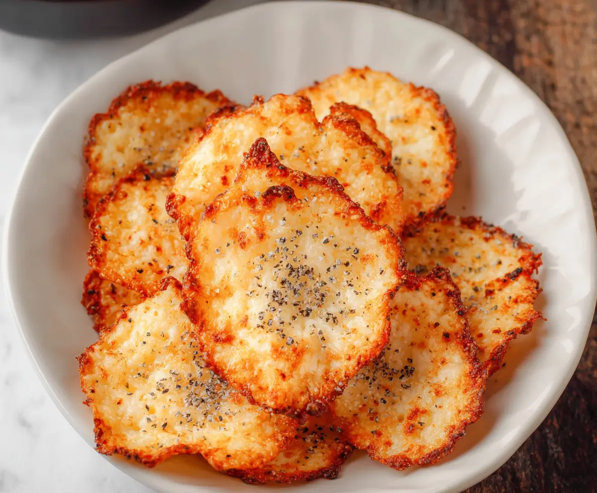 Crunchy cottage cheese chips as a healthy snack option with a golden-brown exterior.