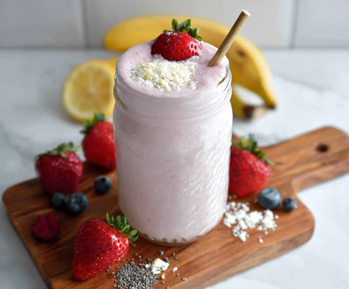 Healthy cottage cheese protein shake in a glass, perfect for a nutritious breakfast option