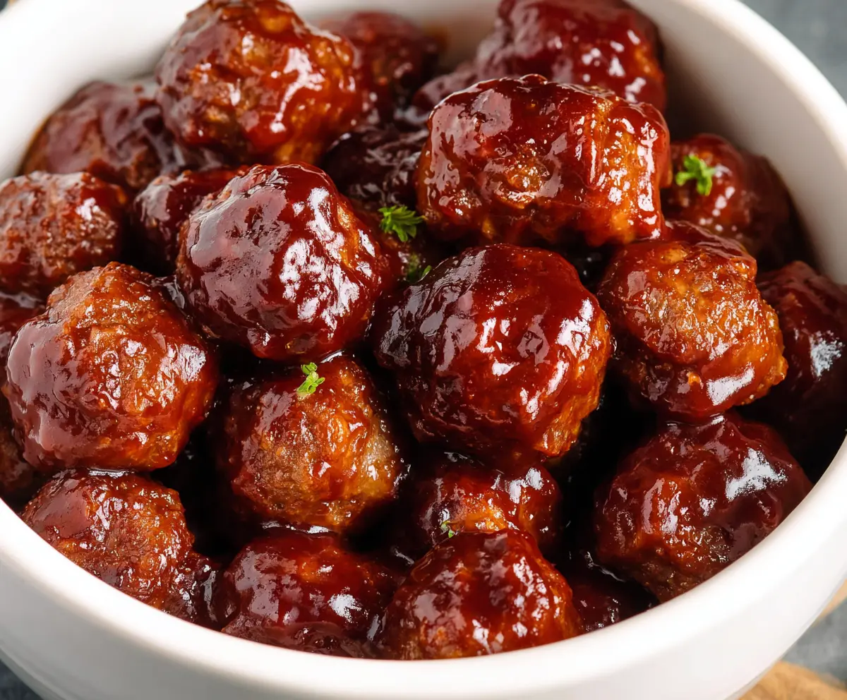 Delicious crockpot meatballs glazed with rich BBQ sauce, perfect for family dinners.