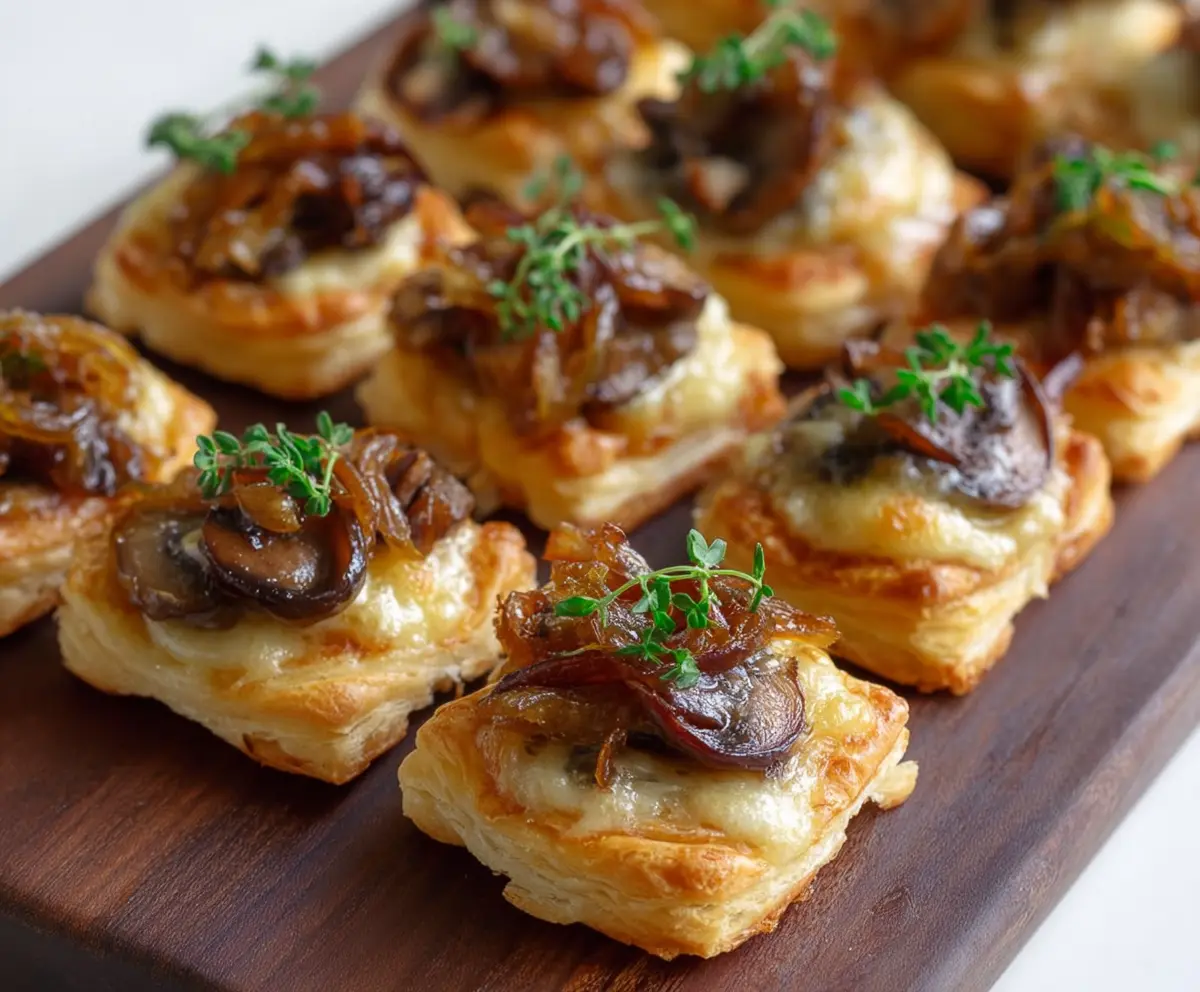 Delicious Gruyere Mushroom and Caramelized Onion Bites, perfect appetizer for parties