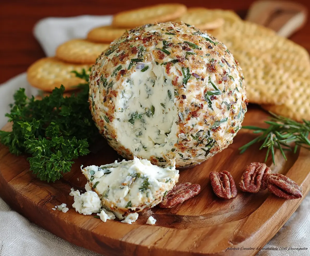 Delicious Herb and Garlic Cheese Ball with fresh herbs and creamy texture