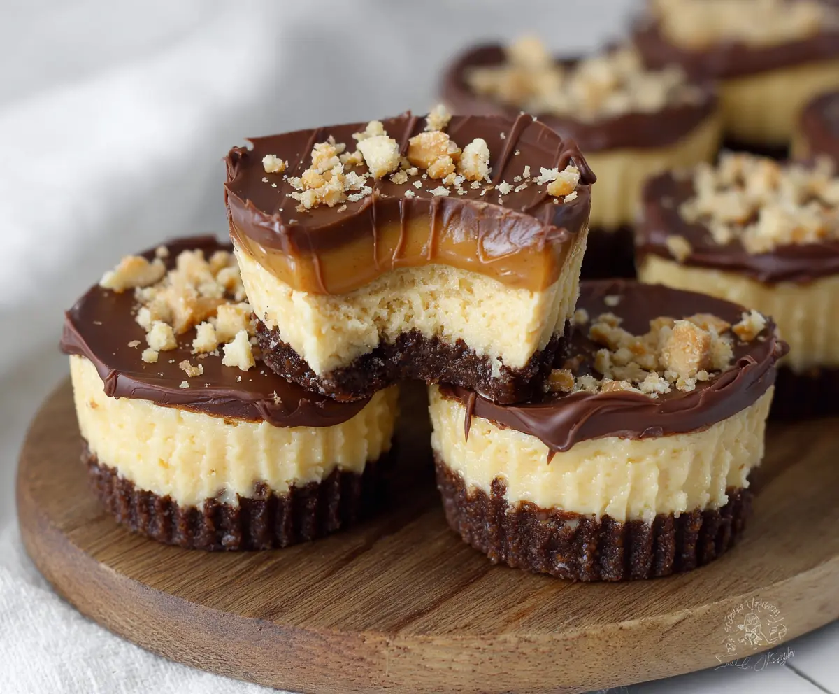 Delicious peanut butter cheesecake bites on a plate, perfect as a sweet snack or dessert