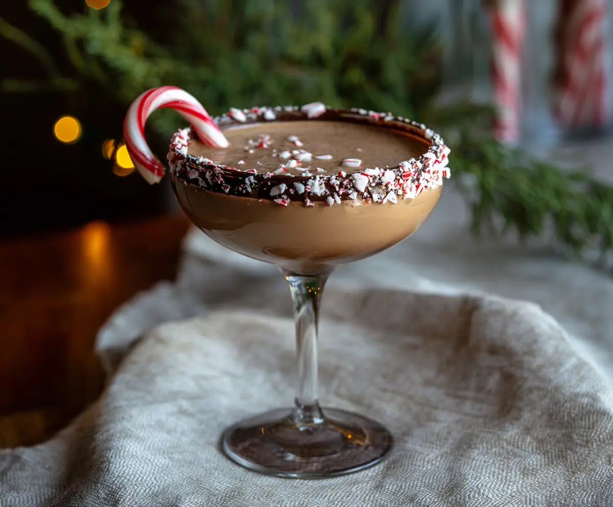 Delicious Peppermint Mocha Martini in a stylish glass with peppermint garnish
