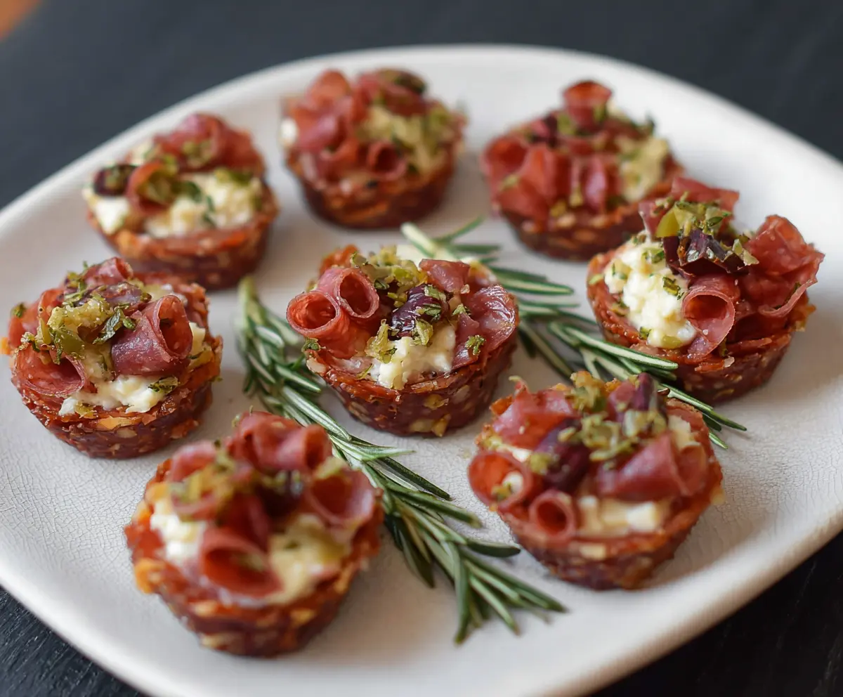 Delicious 3 Ingredient Boursin Cheese Salami Cups served on a white plate
